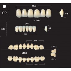 Зубы акриловые двухслойные GLORIA New Ace & Naperce, полный гарнитур O2 M28